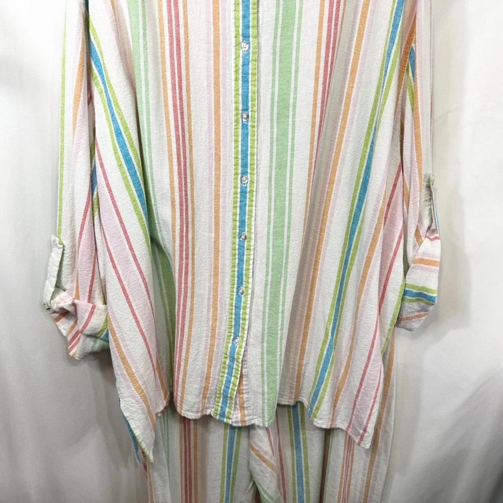 Woman Within Plus Size 30/32 Linen Set 3X Striped Linen Shirt Pants‎ Top White C - Picture 5 of 15